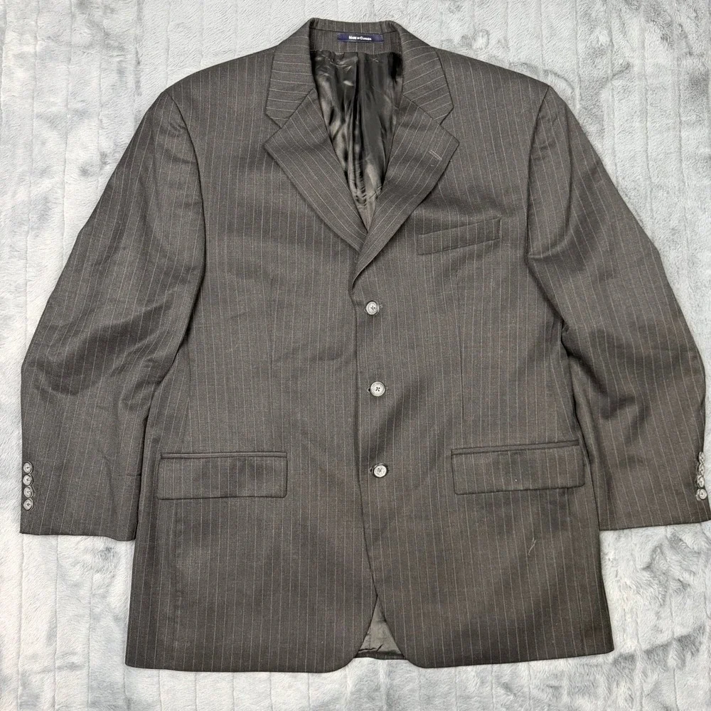 Ralph Lauren Mens 44R Pinstripe Wool Blazer Charcoal Grey 3 Button Suit Jacket
